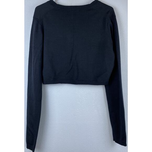 Karen Kane Sz L Black Cropped Rounded LS Button Silk Blend Cardigan - Picture 3 of 8